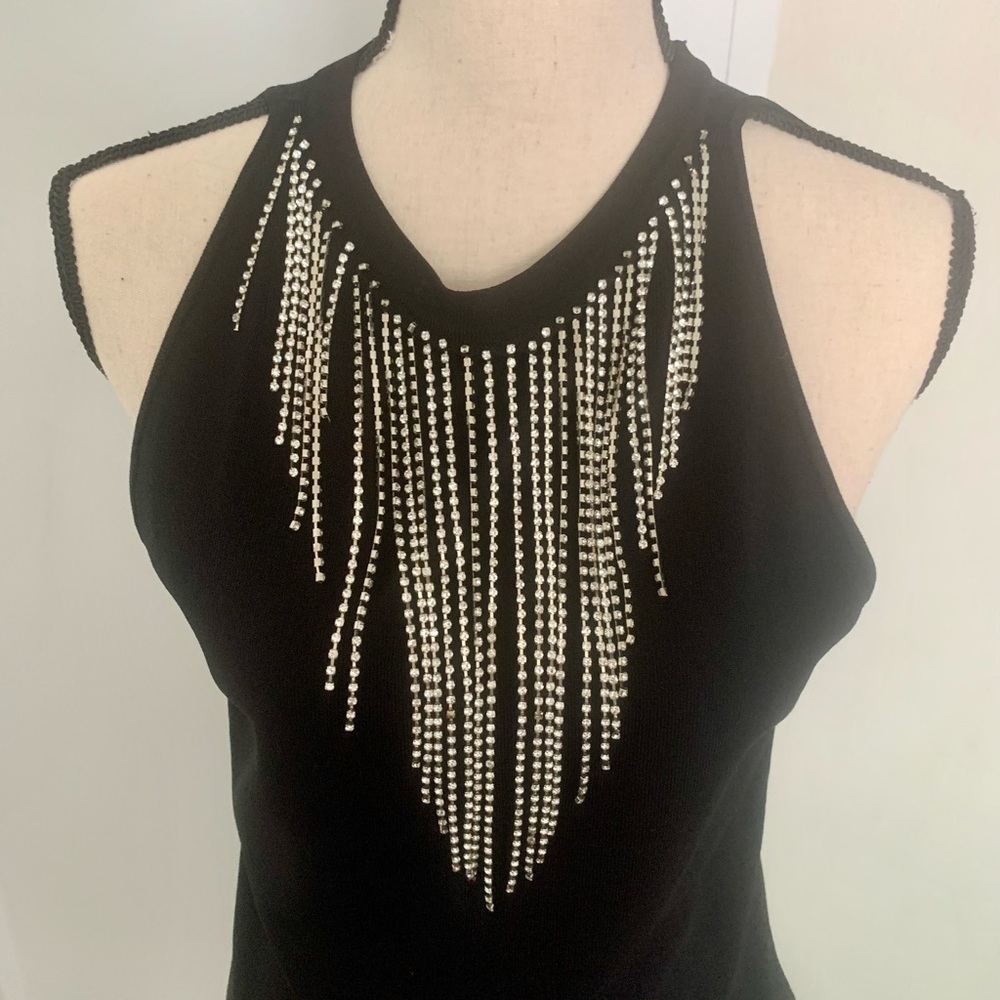 INC black sleeveless rhinestone top size L
